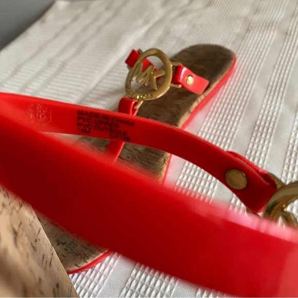 Michael Kors Cork Sandals Charm Jelly MK Gold Logo - Picture 8 of 13